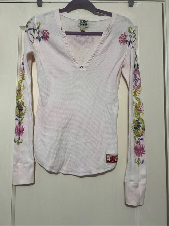 Lucky Brand Tops - Lucky Brand vintage Light Pink Asian Floral Long Sleeve Thermal Top
